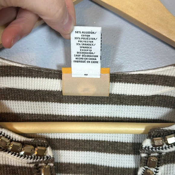 Ruby Rd Embellished Split Neck Striped Blouse Women’s Size Medium - Picture 5 of 7